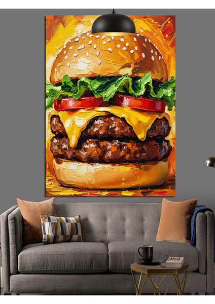 Sulu Boya Tarzında Büyük Hamburger Dekoratif Kanvas - Mdf Ahşap Tablo fırsatları