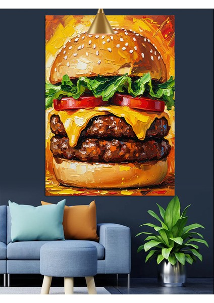 Sulu Boya Tarzında Büyük Hamburger Dekoratif Kanvas - Mdf Ahşap Tablo indirimleri