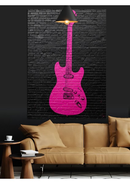 Pembe Elektro Gitar Müzik Aleti Dekoratif Kanvas - Mdf Ahşap Tablo modelleri