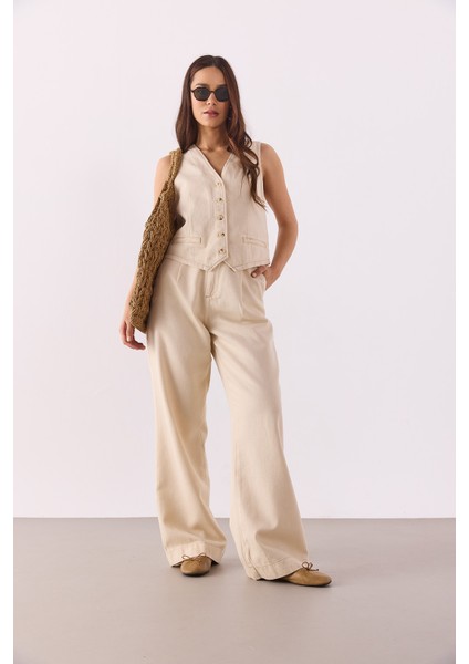 Clara Wide Leg Off White Palazzo Pantolon(Tencel)(Tm)-Off White