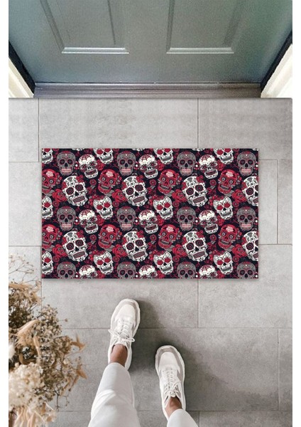 Çok Amaçlı Dijital Baskı Kırmızı Çoklu Kurukafa Iç ve Dış Mekan Kapı Paspası