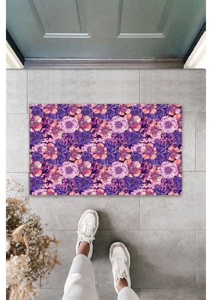 Çok Amaçlı Dijital Çiçekler Mor Kapı Paspası Dış Mekan Paspas