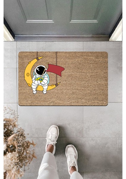 Yüksek Kaliteli Dijital Baskı Ay Üstünde Bayraklı Astronot Kapı Önü Paspası