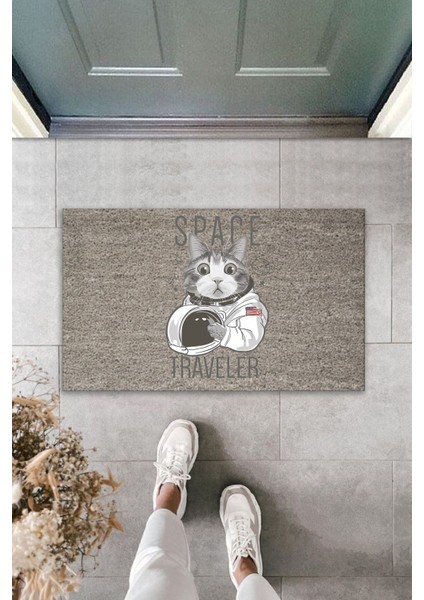Dijital Baskı Kalitesi Gri Space Traveler Astronot Kedi Dekoratif Kapı Paspası