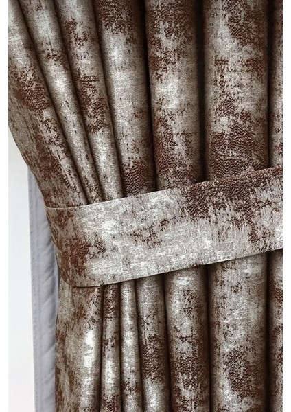 Koyu Kahve Istanbul Fon Desen Yeni Sezon Pileli, Kırışmaz, Özel Koleksiyon ( Tek Kanat ) Perde,