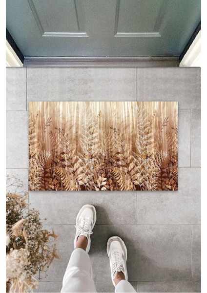 Çok Amaçlı Dijital Baskı Kahverenk Kuru Yaprak Iç ve Dış Mekan Paspas