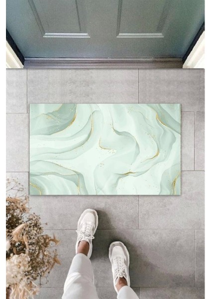 Defnada Dekoratif Dijital Modern Dalgalı Turkuaz Yeşil Kapı Paspası Dış Mekan Paspas K-3124