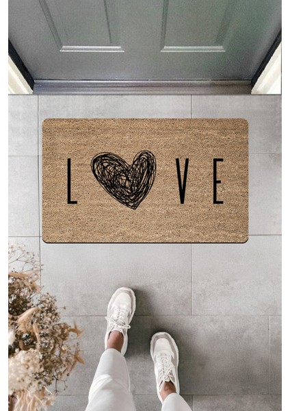 Yüksek Kaliteli Dijital Baskı Love Karakalem Kapı Önü Paspası
