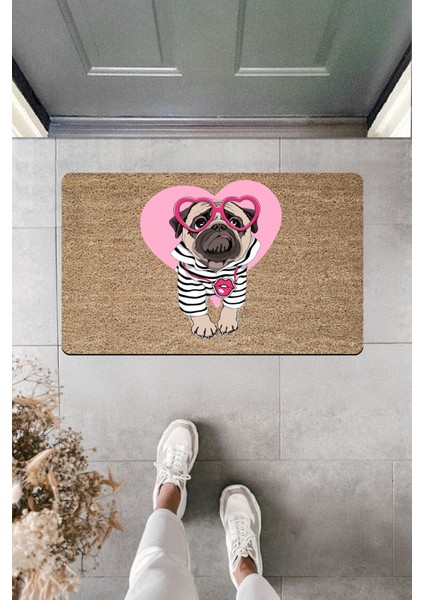 Yüksek Kaliteli Dijital Baskı Pembe Gözlüklü Köpekçik Kapı Önü Paspası