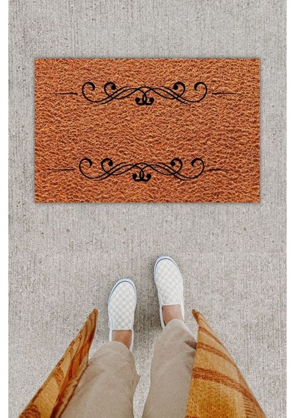 Dijital Baskı Dekoratif 2li Bordür Kahverenk Kapı Önü Paspası