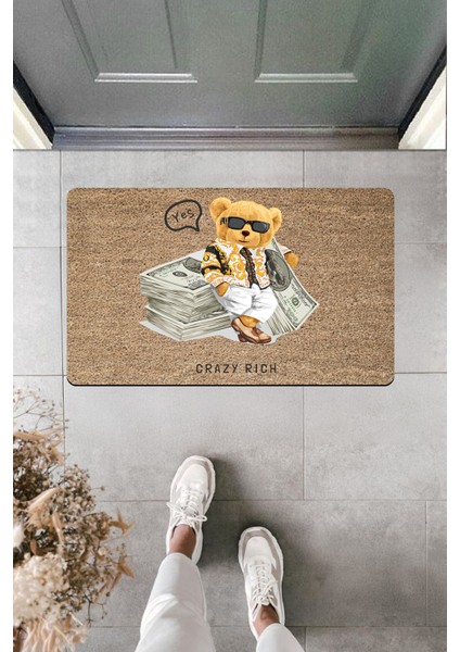 Yüksek Kaliteli Dijital Baskı Çılgın Zengin Ayıcık ve Dolarlar Kapı Önü Paspası