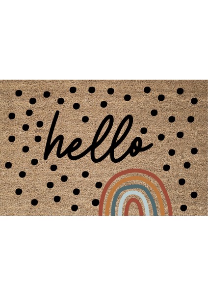 Dijital Baskı Hello Gökkuşağı Kapı Önü Paspası