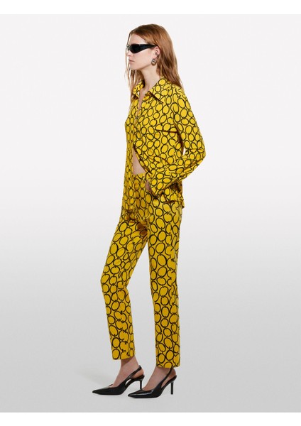 Pamuk Karışımlı 5 Cepli Baskılı Slim Fit Bilek Boy Pantolon Kadın Hardal Sarısı Mix Pantolon - 324A4ZJSLE03S