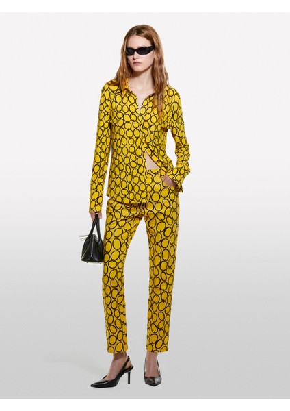 Pamuk Karışımlı 5 Cepli Baskılı Slim Fit Bilek Boy Pantolon Kadın Hardal Sarısı Mix Pantolon - 324A4ZJSLE03S modelleri