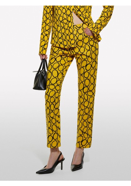 Pamuk Karışımlı 5 Cepli Baskılı Slim Fit Bilek Boy Pantolon Kadın Hardal Sarısı Mix Pantolon - 324A4ZJSLE03S fırsatları