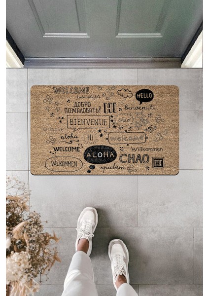 Yüksek Kaliteli Dijital Baskı Karışık Grafik Yazılar Kapı Önü Paspası