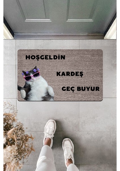 Yüksek Kaliteli Dijital Baskı Şişman Kedi Hoş Geldin Geç Buyur Kapı Önü Paspası