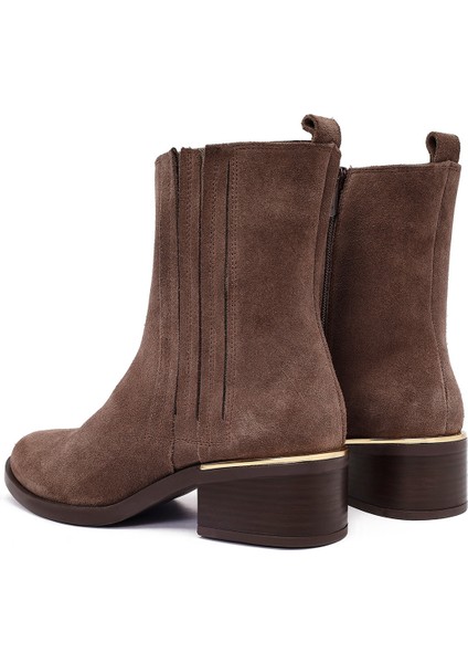 Kadın Vizon Fermuarlı Kısa Kalın Topuklu Süet Deri Bot 25WFD360610
