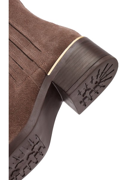 Kadın Vizon Fermuarlı Kısa Kalın Topuklu Süet Deri Bot 25WFD360610