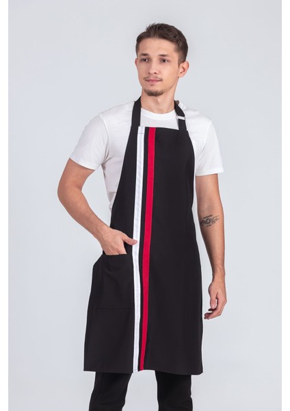 Erkek Boyundan Asmalı Çizgili Barista Şef Mutfak Önlüğü