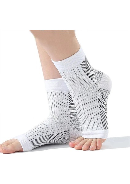 Plantar Fasyait Destekli 1 Çift "2 Adet" Parmaksız Nöropati & Kompresyon Çorabı Xxl Beden "beyaz"