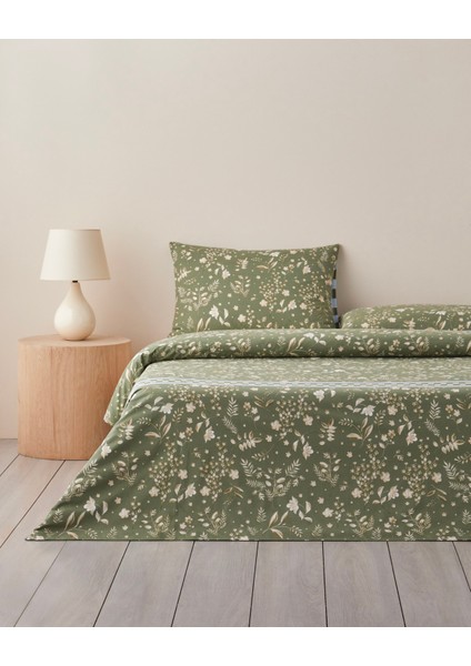 Florish Pamuk Tek Kişilik Nevresim Takımı 160X220 cm Yeşil