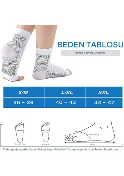 Plantar Fasyait Destekli 1 Çift "2 Adet" Parmaksız Nöropati & Kompresyon Çorabı Xxl Beden "beyaz" indirimleri