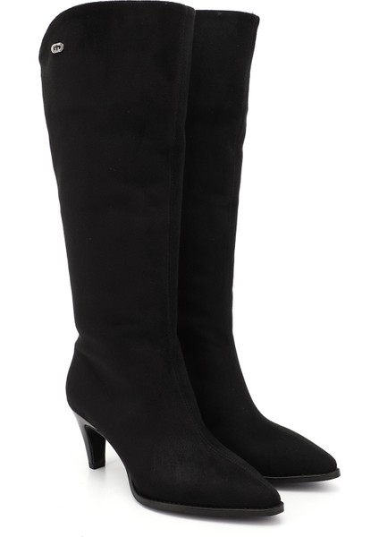 Kadın Siyah Deri Sivri Burun İnce Topuklu Çizme fiyatları
