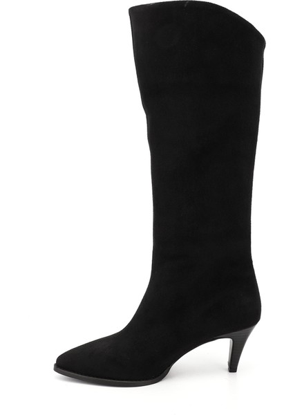 Kadın Siyah Deri Sivri Burun İnce Topuklu Çizme modelleri