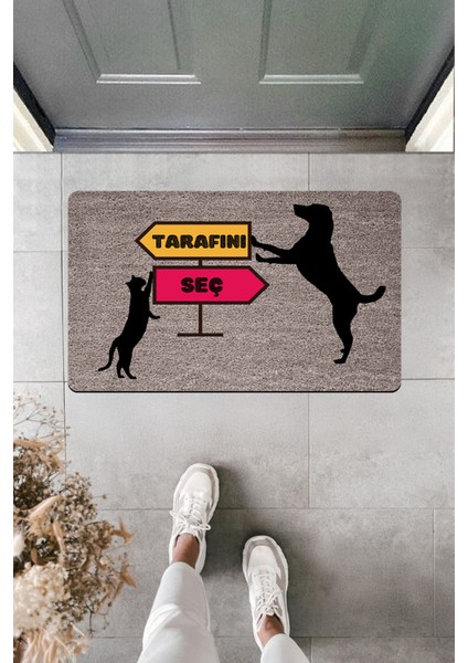 Yüksek Kaliteli Dijital Baskı Tarafını Seç Köpekli Kedili Gri Kapı Önü Paspası