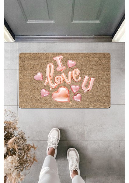 Yüksek Kaliteli Dijital Baskı Buzlu Pembe I Love You Kapı Önü Paspası