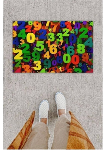 Dijital Baskı Dekoratif Sayılar Çok Renkli Kapı Önü Paspası