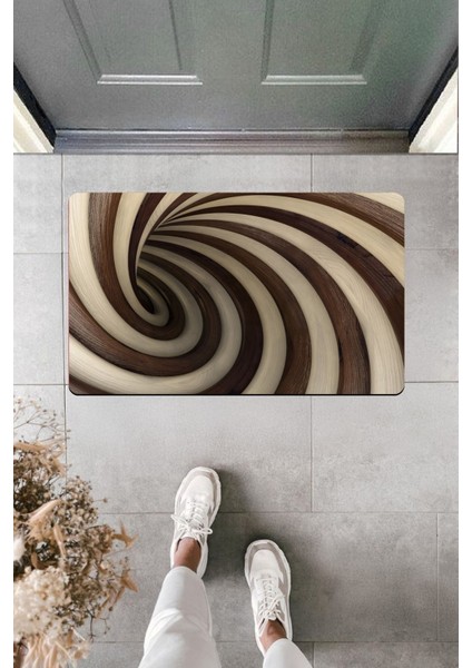 Yüksek Kaliteli Dijital Baskı Beyazlı Ahşaplı Girdap Kapı Önü Paspası