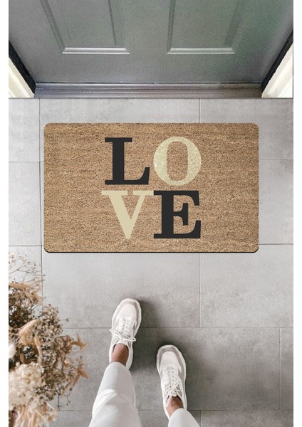 Yüksek Kaliteli Dijital Baskı Siyah Beyaz Love Kapı Önü Paspası