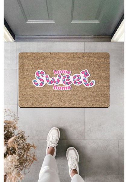 Yüksek Kaliteli Dijital Baskı Şeker Çubuklu Home Sweet Home Kapı Önü Paspası