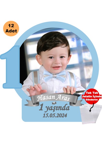 1 Yaş 12 Adet Fotoğraflı Kişiye Özel Doğum Günü Magnet Hediye Poşetli Gönderilir.