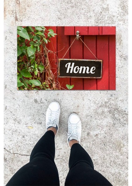 Dijital Baskı Kırmızı Iç ve Dış Mekan Yaprak Desen Kapı Önü Paspası