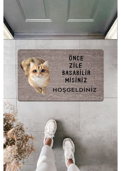 Yüksek Kaliteli Dijital Baskı 'önce Zile Basabilirmisiniz Kedili Hoşgeldiniz Kapı Önü Paspası