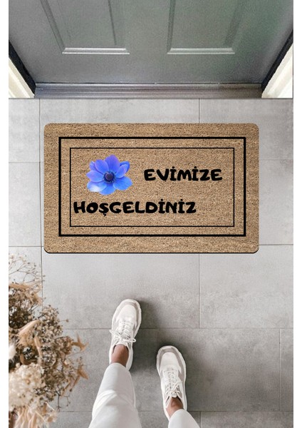 Yüksek Kaliteli Dijital Baskı Mavi Çiçek Evimize Hoşgeldiniz Kapı Önü Paspası