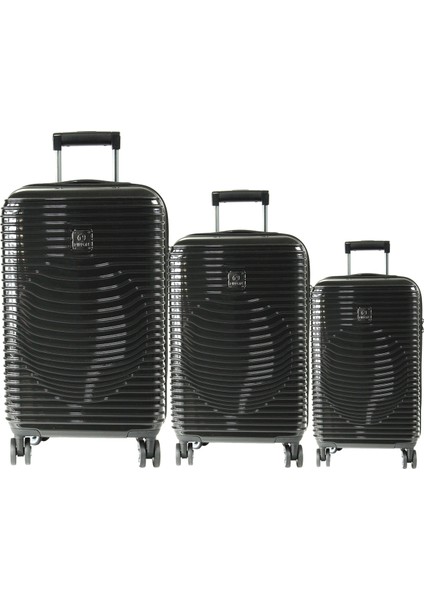 1818 Horizon Pc - Büyük + Orta + Kabin Boy Valiz / Bavul Seti - Siyah