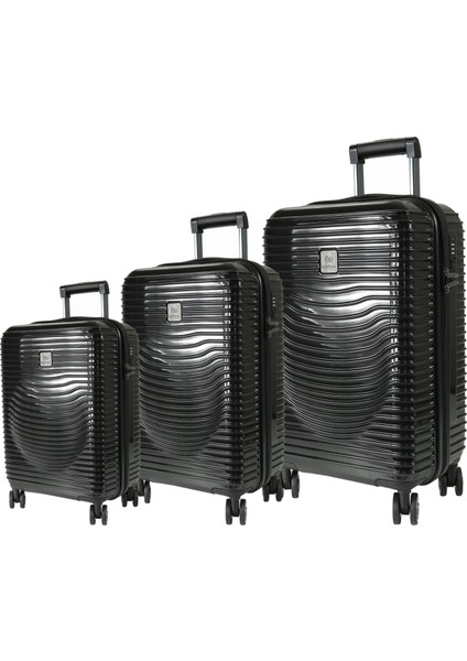 1818 Horizon Pc - Büyük + Orta + Kabin Boy Valiz / Bavul Seti - Siyah fiyatları