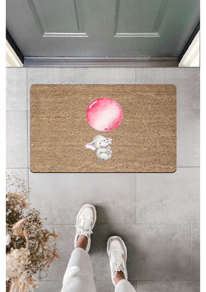 Yüksek Kaliteli Dijital Baskı Pembe Balon Tutan Filcik Kapı Önü Paspası