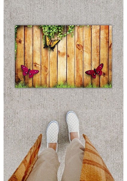 Dijital Baskı Dekoratif 3 Lü Kelebek Kahverenk Kapı Önü Paspası