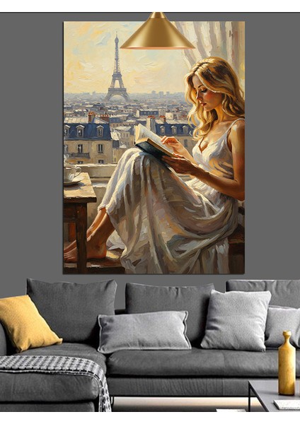 Beyaz Elbiseyle Paris'te Oturan Kadın Dekoratif Kanvas - Mdf Ahşap Tablo modelleri