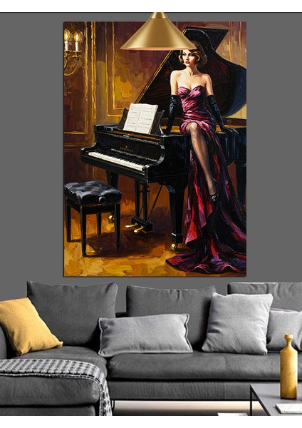 Piyano Çalan Elbiseli Kadın Dekoratif Kanvas - Mdf Ahşap Tablo fırsatları