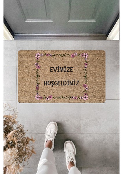 Yüksek Kaliteli Dijital Baskı Çiçek Karesi Içinde Evimize Hoşgeldiniz Kapı Önü Paspası