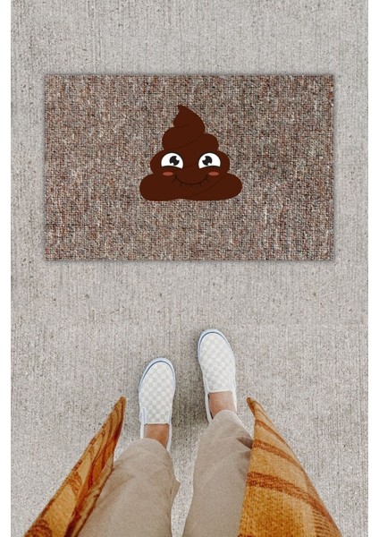 Dijital Baskı Dekoratif Kaka Emoji Gri Kapı Önü Paspası