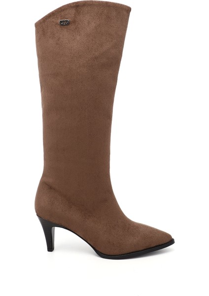 Kadın Kahve Süet Sivri Burun Ince Topuklu Çizme