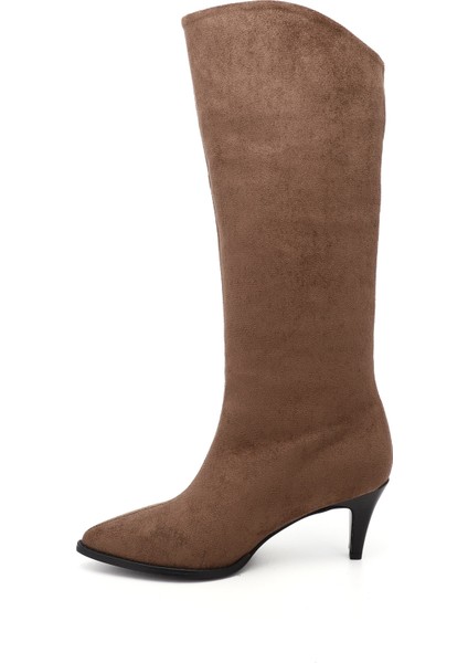 Kadın Kahve Süet Sivri Burun Ince Topuklu Çizme modelleri