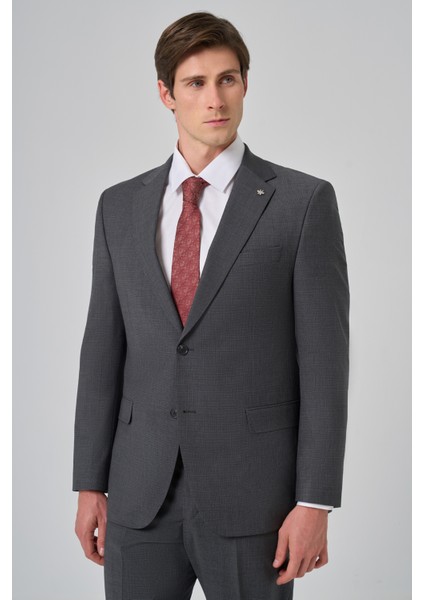 Erkek Füme Yünlü Trend Desenli Dynamic Fit Takım Elbise